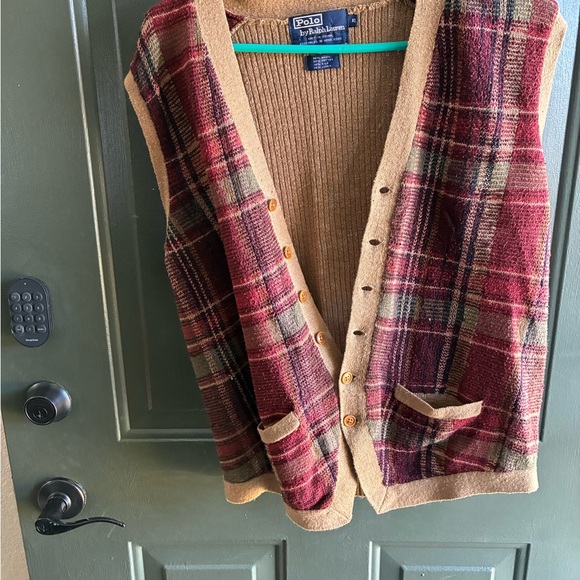 Polo by Ralph Lauren Red Plaid Vest with Tan Accents